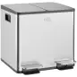 Papelera Cocina de Acero Inoxidable con 2 Compartimentos 2x15L Pedal Tapas de Cierre Suave y Cubo Extraíble Plata