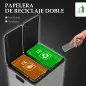 Papelera Cocina de Acero Inoxidable con 2 Compartimentos 2x15L Pedal Tapas de Cierre Suave y Cubo Extraíble Plata