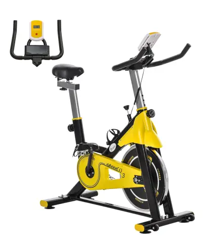 Bici Estática Bicicleta de Fitness con Resistencia Regulable Pantalla LCD Ruedas Manillar y Asiento Ajustable Amarillo