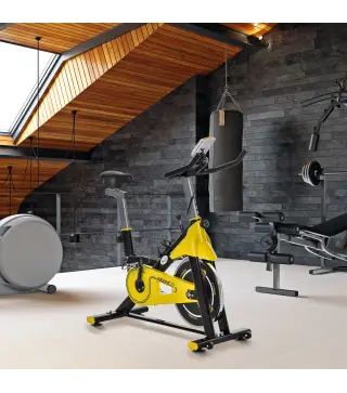 Bici Estática Bicicleta de Fitness con Resistencia Regulable Pantalla LCD Ruedas Manillar y Asiento Ajustable Amarillo