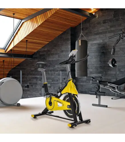 Bici Estática Bicicleta de Fitness con Resistencia Regulable Pantalla LCD Ruedas Manillar y Asiento Ajustable Amarillo