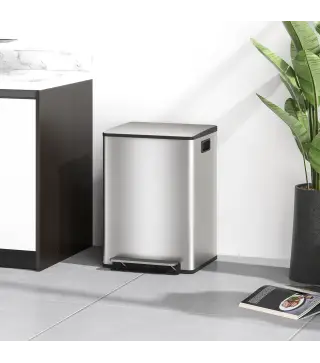 Cubo de Basura de Cocina con 2 Compartimentos 2x20L con Pedal Tapa de Cierre Suave y Cubo Extraíble Plata