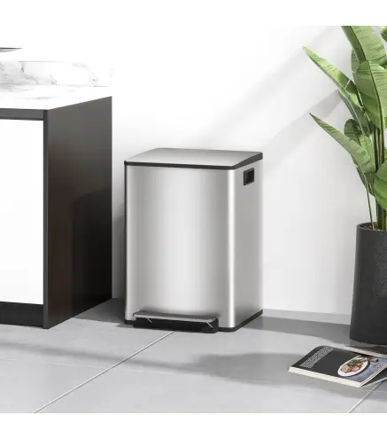 Cubo de Basura de Cocina con 2 Compartimentos 2x20L con Pedal Tapa de Cierre Suave y Cubo Extraíble Plata