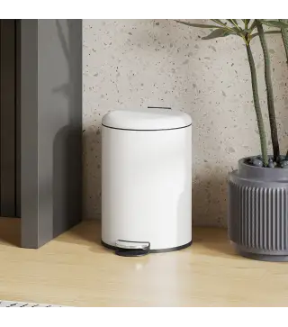 Papelera de Cocina 20L con Pedal Tapa de Cierre Suave y Cubo Extraíble para Dormitorio Oficina Estudio Salón Crema