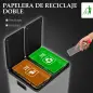 Papelera de Cocina de Acero Inoxidable con 2 Compartimentos 2x20L Pedal Tapas de Cierre Suave y Cubo Extraíble Plata
