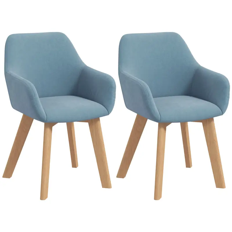 Juego de 2 Sillas de Comedor Modernas Tapizadas en Terciopelo con Patas de Madera para Salón 54x57x80 cm Azul