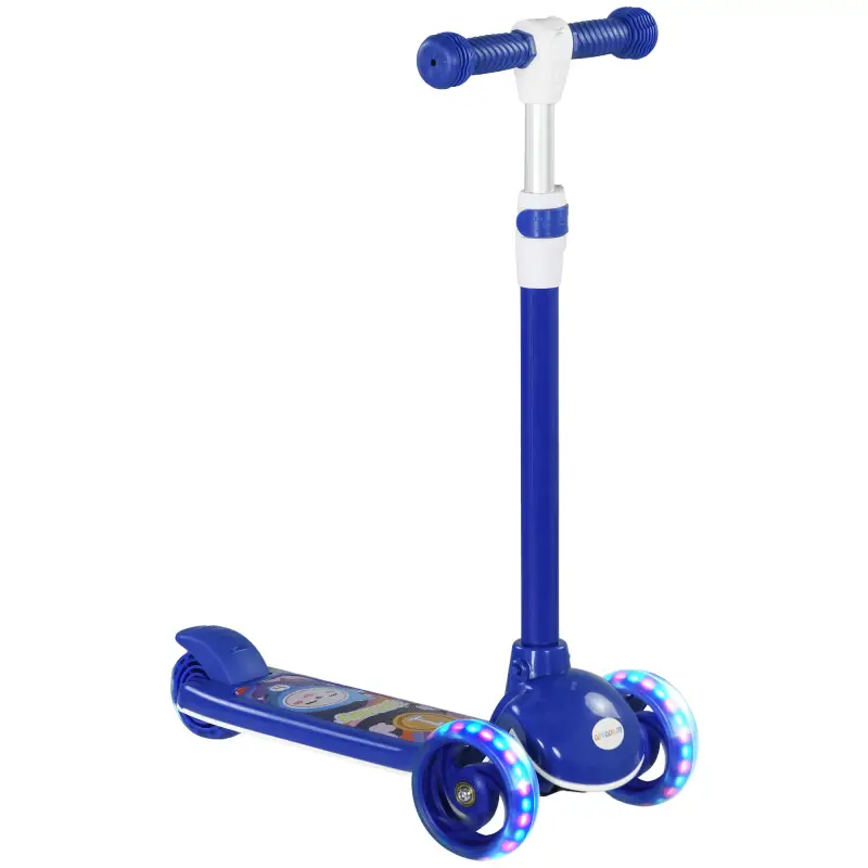 Patinete Infantil Patinete con 3 Ruedas Luces LED Altura Ajustable Carga 25 kg 52x29x63-76 cm Azul