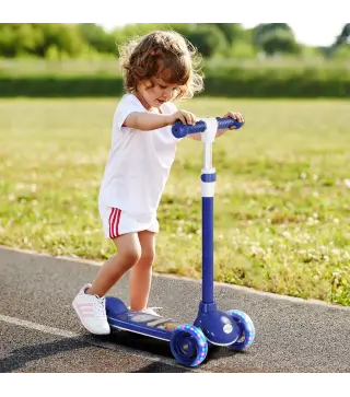 Patinete Infantil Patinete con 3 Ruedas Luces LED Altura Ajustable Carga 25 kg 52x29x63-76 cm Azul