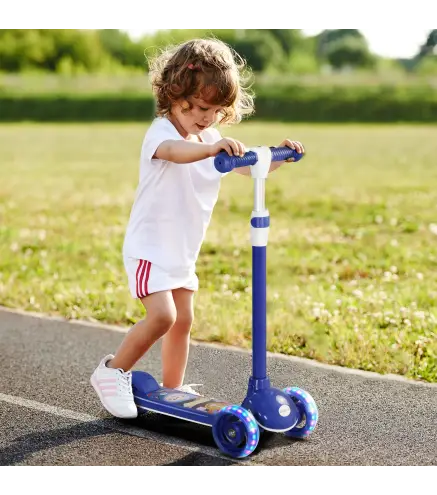 Patinete Infantil Patinete con 3 Ruedas Luces LED Altura Ajustable Carga 25 kg 52x29x63-76 cm Azul