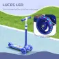 Patinete Infantil Patinete con 3 Ruedas Luces LED Altura Ajustable Carga 25 kg 52x29x63-76 cm Azul