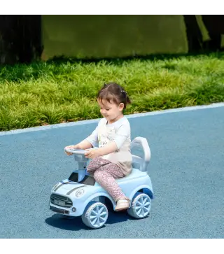 Coche Correpasillos con Volante Bocina y Sistema de Antivuelco Carga 25 kg 53x25x35 cm Azul Claro