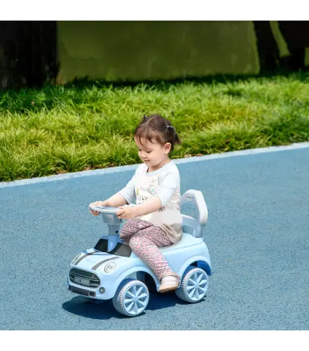 Coche Correpasillos con Volante Bocina y Sistema de Antivuelco Carga 25 kg 53x25x35 cm Azul Claro