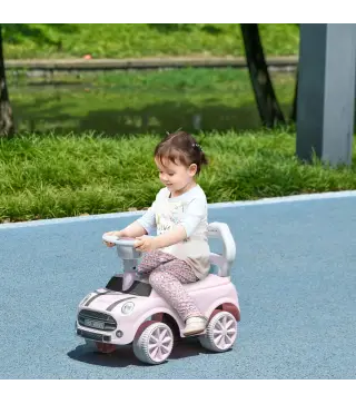 Coche Correpasillos con Volante Bocina y Sistema de Antivuelco Carga 25 kg 53x25x35 cm Rosa