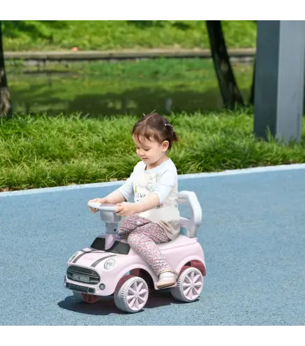 Coche Correpasillos con Volante Bocina y Sistema de Antivuelco Carga 25 kg 53x25x35 cm Rosa