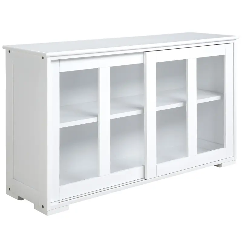 Aparador de Cocina Moderno Mueble Auxiliar con 2 Puertas Corredizas de Vidrio y Estante Ajustable 107x33x62,5 cm Blanco Aparador de Cocina Moderno Mueble Auxiliar con 2 Puertas Corredizas de Vidrio y Estante Ajustable 107x33x62,5 cm Blanco
