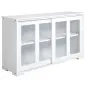 Aparador de Cocina Moderno Mueble Auxiliar con 2 Puertas Corredizas de Vidrio y Estante Ajustable 107x33x62,5 cm Blanco Aparador de Cocina Moderno Mueble Auxiliar con 2 Puertas Corredizas de Vidrio y Estante Ajustable 107x33x62,5 cm Blanco