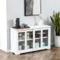 Aparador de Cocina Moderno Mueble Auxiliar con 2 Puertas Corredizas de Vidrio y Estante Ajustable 107x33x62,5 cm Blanco Aparador de Cocina Moderno Mueble Auxiliar con 2 Puertas Corredizas de Vidrio y Estante Ajustable 107x33x62,5 cm Blanco