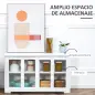 Aparador de Cocina Moderno Mueble Auxiliar con 2 Puertas Corredizas de Vidrio y Estante Ajustable 107x33x62,5 cm Blanco