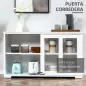 Aparador de Cocina Moderno Mueble Auxiliar con 2 Puertas Corredizas de Vidrio y Estante Ajustable 107x33x62,5 cm Blanco Aparador de Cocina Moderno Mueble Auxiliar con 2 Puertas Corredizas de Vidrio y Estante Ajustable 107x33x62,5 cm Blanco