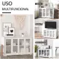 Aparador de Cocina Moderno Mueble Auxiliar con 2 Puertas Corredizas de Vidrio y Estante Ajustable 107x33x62,5 cm Blanco Aparador de Cocina Moderno Mueble Auxiliar con 2 Puertas Corredizas de Vidrio y Estante Ajustable 107x33x62,5 cm Blanco