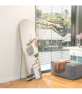Espejo de Cuerpo Entero 50x170 cm Independiente o Pared con Marco de Aleación de Aluminio y Soporte Dorado