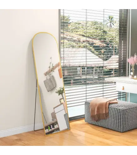 Espejo de Cuerpo Entero 50x170 cm Independiente o Pared con Marco de Aleación de Aluminio y Soporte Dorado