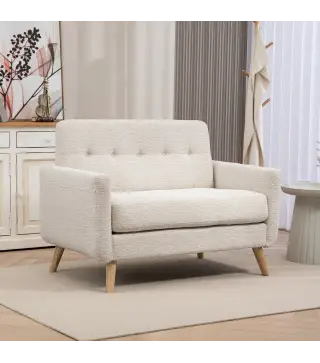 Sofá de 2 Plazas Moderno con Reposabrazos y Patas de Madera Carga 240 kg para Dormitorio Oficina 114x71x82 cm Beige