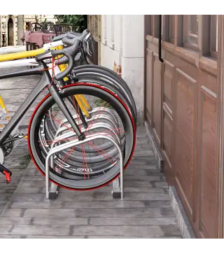 Aparcamiento para 4 Bicicletas Soporte de Acero para Aparcar Bicicletas en el Suelo o Pared 110x33x27 cm Plata