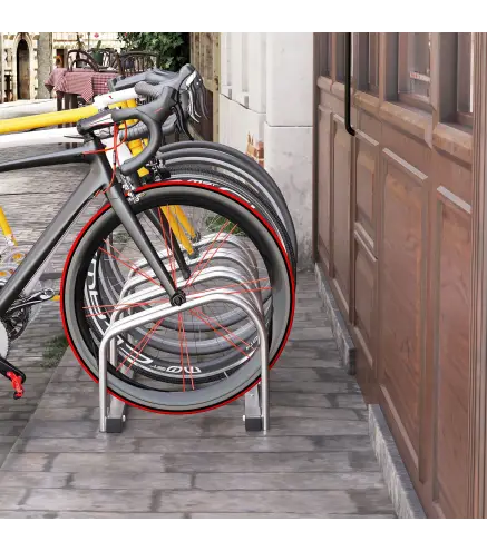 Aparcamiento para 4 Bicicletas Soporte de Acero para Aparcar Bicicletas en el Suelo o Pared 110x33x27 cm Plata