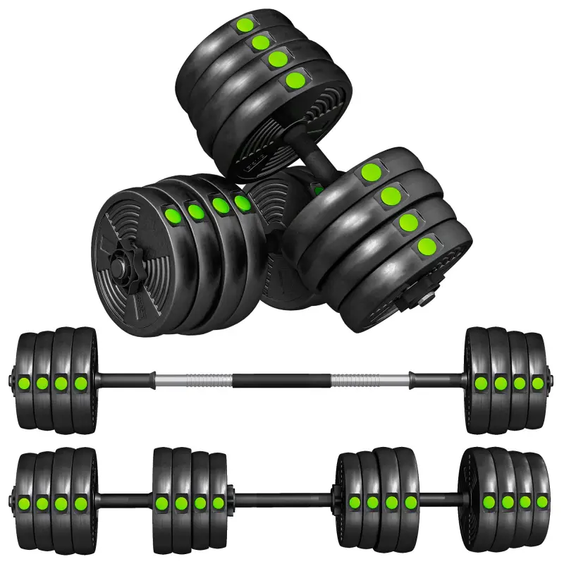 Kit de Mancuernas 30kg 4 en 1 con Barra de Pesas Mango Antideslizante para Entrenamiento de Fuerza Negro Verde