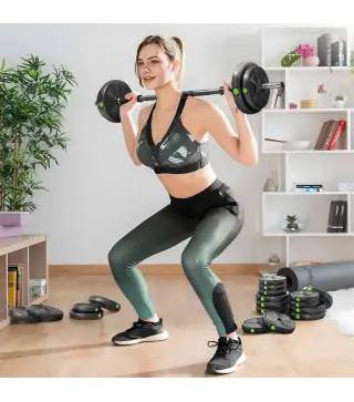 Kit de Mancuernas 30kg 2 en 1 con Barra de Pesas Mango Antideslizante para Entrenamiento de Fuerza Negro Verde