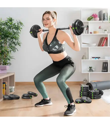 Kit de Mancuernas 30kg 2 en 1 con Barra de Pesas Mango Antideslizante para Entrenamiento de Fuerza Negro Verde