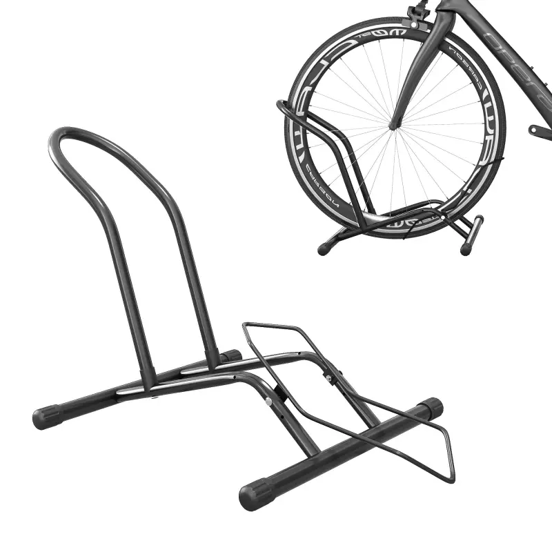 Soporte para Bicicletas de Acero Aparca Bicis de Suelo Portátil para Interior y Exterior 59x41x38 cm Negro