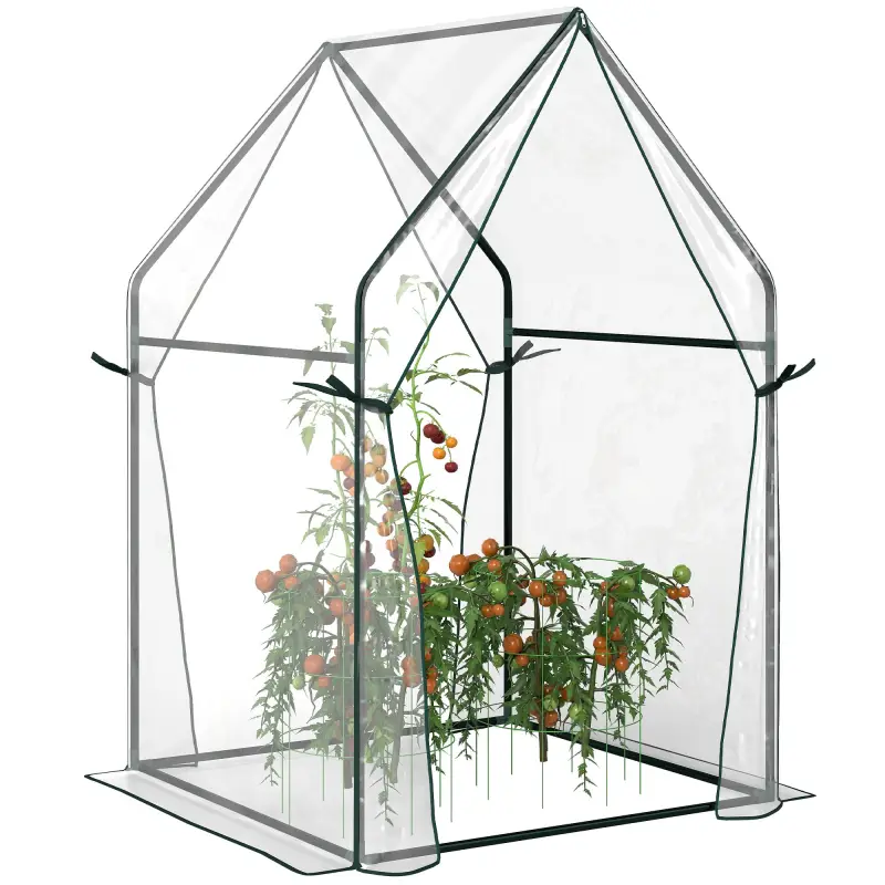 Invernadero de Terraza con 2 Puertas con Cremallera Anti-UV para Cultivo de Plantas Flores 90x90x145 cm Transparente