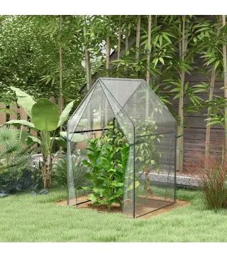 Invernadero de Terraza con 2 Puertas con Cremallera Anti-UV para Cultivo de Plantas Flores 90x90x145 cm Transparente