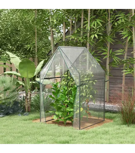 Invernadero de Terraza con 2 Puertas con Cremallera Anti-UV para Cultivo de Plantas Flores 90x90x145 cm Transparente