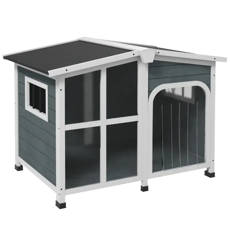 Casa para Perros Pequeños con Techo Abatible Frontal de Acrílico y Fondo Extraíble 101x66,5x70,5 cm Gris Oscuro