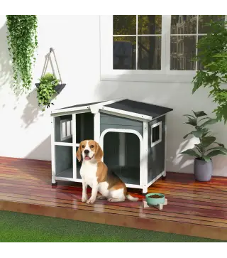 Casa para Perros Pequeños con Techo Abatible Frontal de Acrílico y Fondo Extraíble 101x66,5x70,5 cm Gris Oscuro