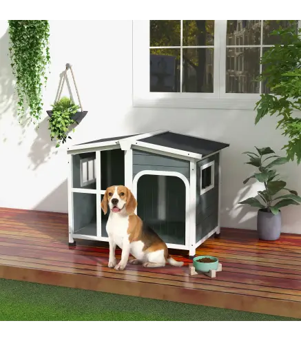 Casa para Perros Pequeños con Techo Abatible Frontal de Acrílico y Fondo Extraíble 101x66,5x70,5 cm Gris Oscuro