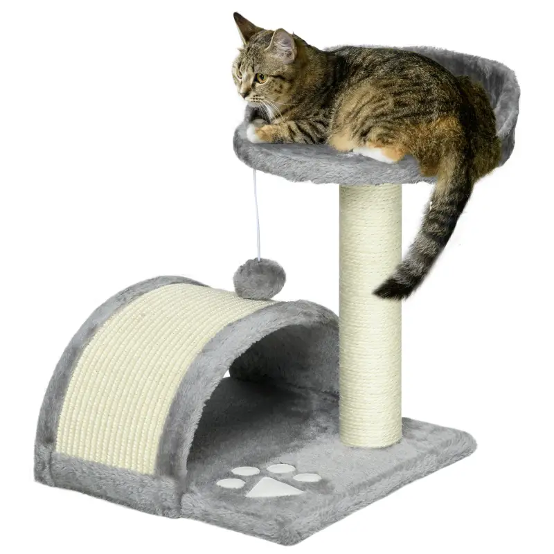 Árbol Rascador para Gatos Pequeños Altura 46 cm con Poste Tablero para Rascar Plataformas y Bola 35,5x37x46 cm Gris