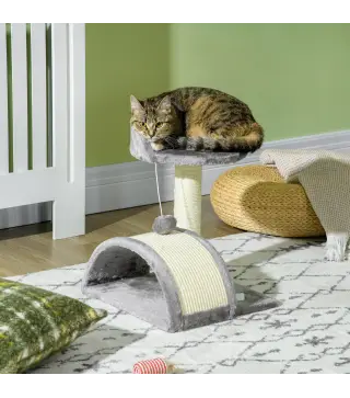 Árbol Rascador para Gatos Pequeños Altura 46 cm con Poste Tablero para Rascar Plataformas y Bola 35,5x37x46 cm Gris