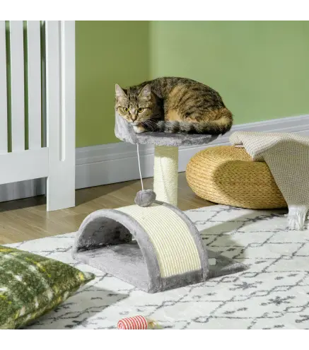 Árbol Rascador para Gatos Pequeños Altura 46 cm con Poste Tablero para Rascar Plataformas y Bola 35,5x37x46 cm Gris