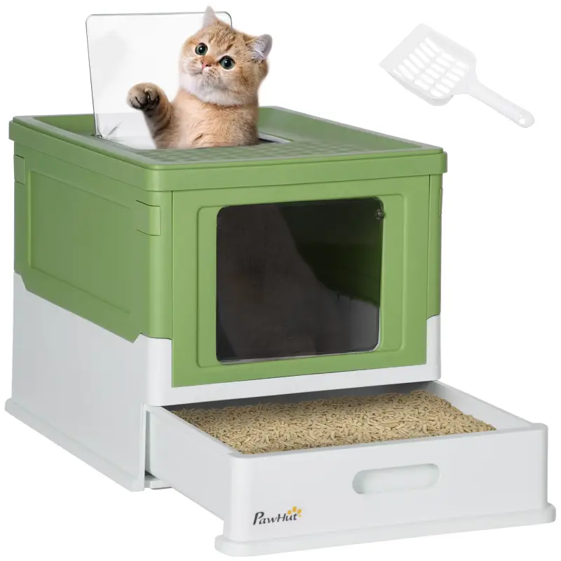Arenero Cubierto para Gatos Desmontable con Entrada Frontal y Salida Superior 47,5x35,5x36,7 cm Verde Aguacate y Blanco