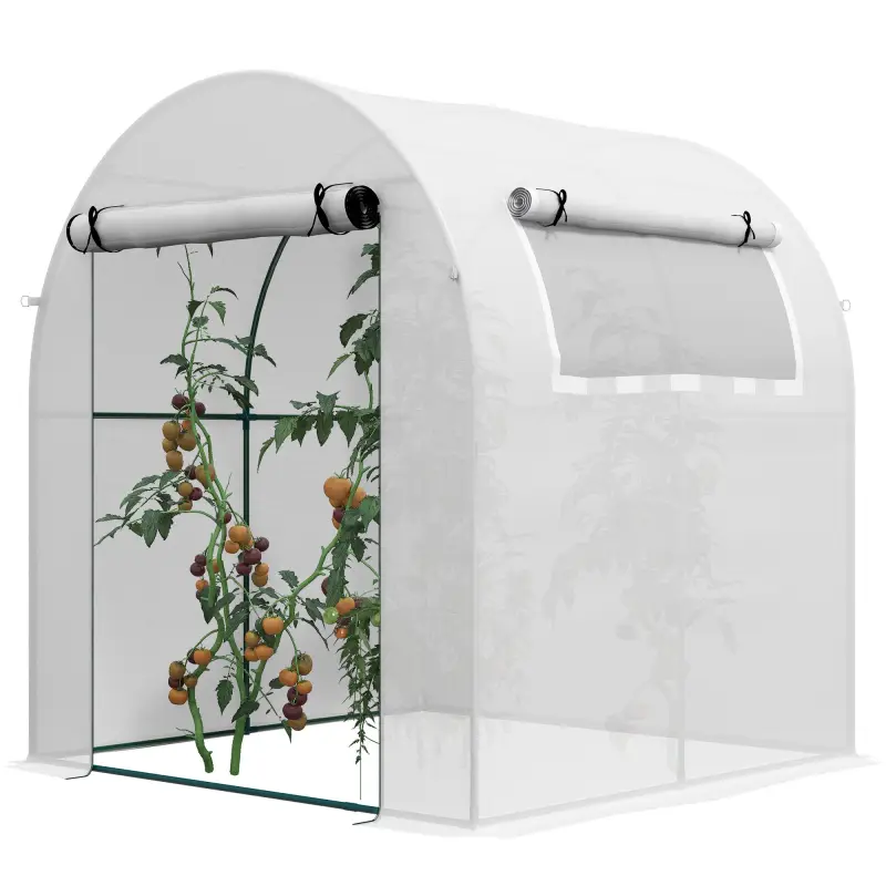 Invernadero de Jardín 180x180x200 cm Invernadero de Túnel Pequeño con Puerta Enrollable y Ventana de Malla Blanco