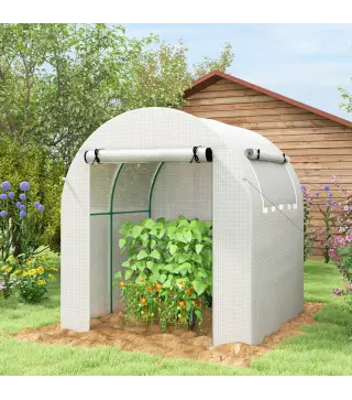 Invernadero de Jardín 180x180x200 cm Invernadero de Túnel Pequeño con Puerta Enrollable y Ventana de Malla Blanco