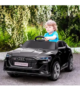 Coche de Batería para Niños 12V Audi E-tron con Mando a Distancia Faros Bocina Música Velocidad 3-5 km/h Negro