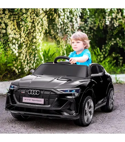Coche de Batería para Niños 12V Audi E-tron con Mando a Distancia Faros Bocina Música Velocidad 3-5 km/h Negro