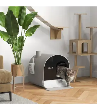 Arenero para Gatos Caja de Arena Cerrada para Gatos con Bandeja Extraíble Pala y Filtro 43x44x47 cm Gris