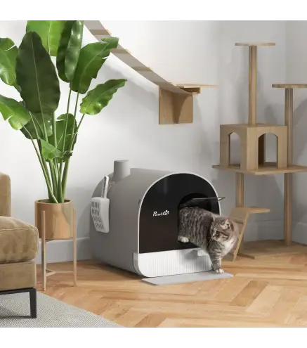 Arenero para Gatos Caja de Arena Cerrada para Gatos con Bandeja Extraíble Pala y Filtro 43x44x47 cm Gris