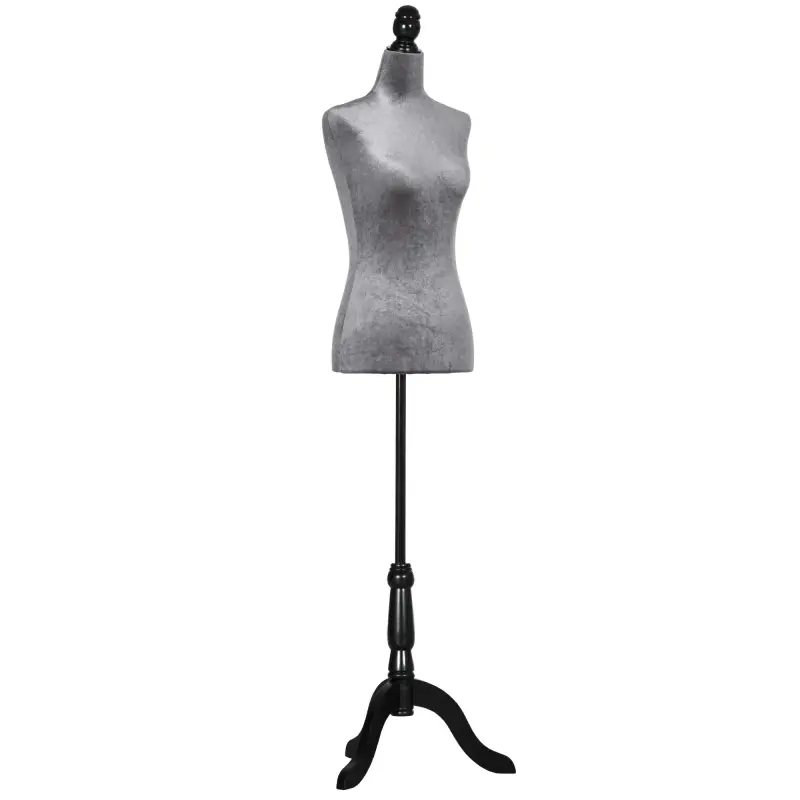 Maniquí de Costura Ajustable a 130-168 cm con Trípode de Madera para Fotografía de Moda Exposición de Prendas Gris